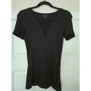 Dynamite Black Short Sleeve Lace-Up Tee